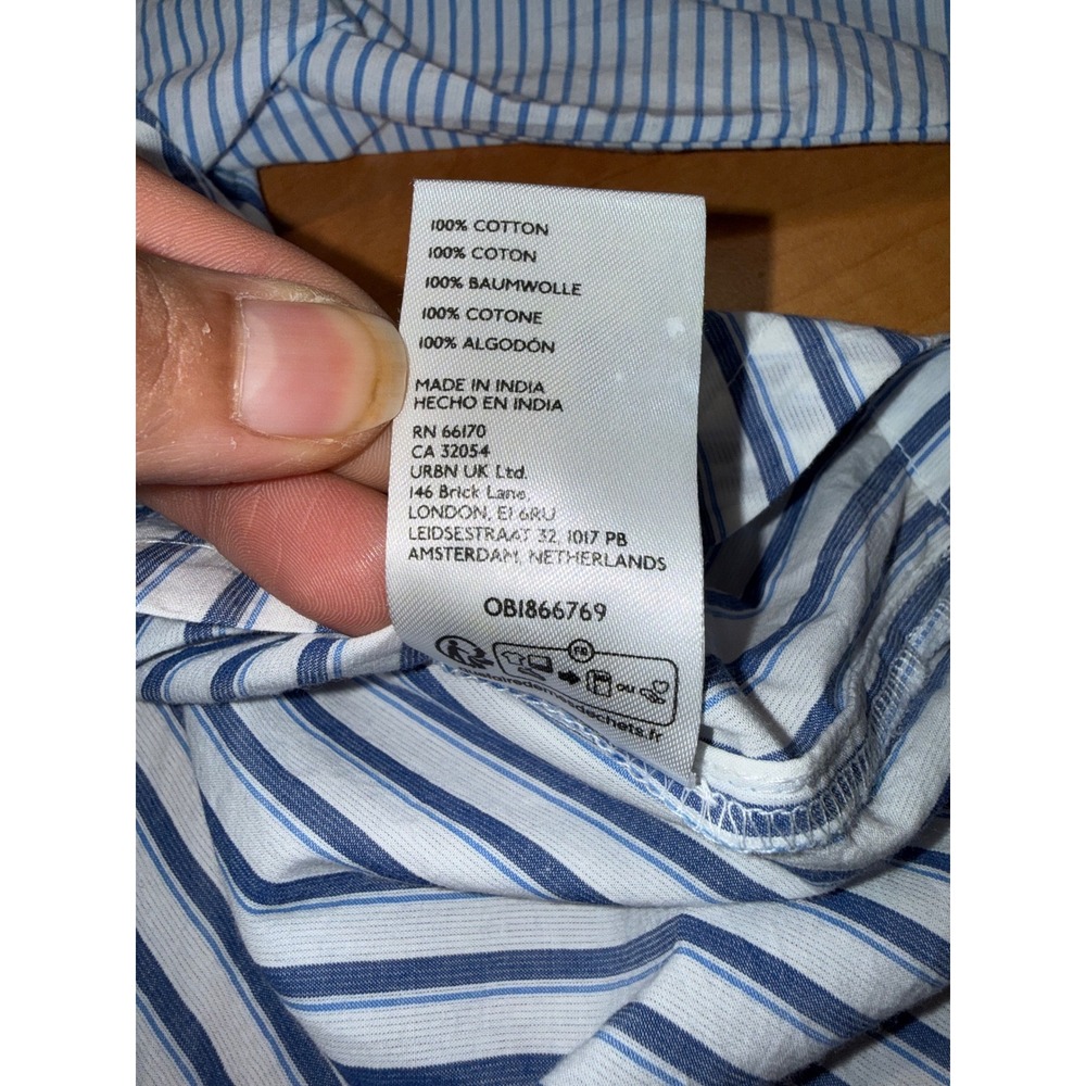 Maeve Anthropologie Blue White Striped Cotton Cutout Back Button Down Shirt XS - Picture 3 of 6